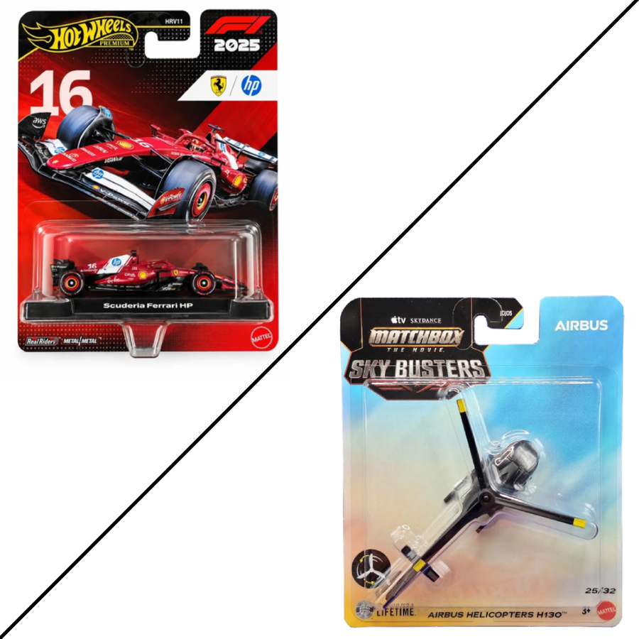 Hot Wheels Premium & Matchbox Skybusters Combo - Scuderia Ferrari HP #16 | Airbus Helicopters H130