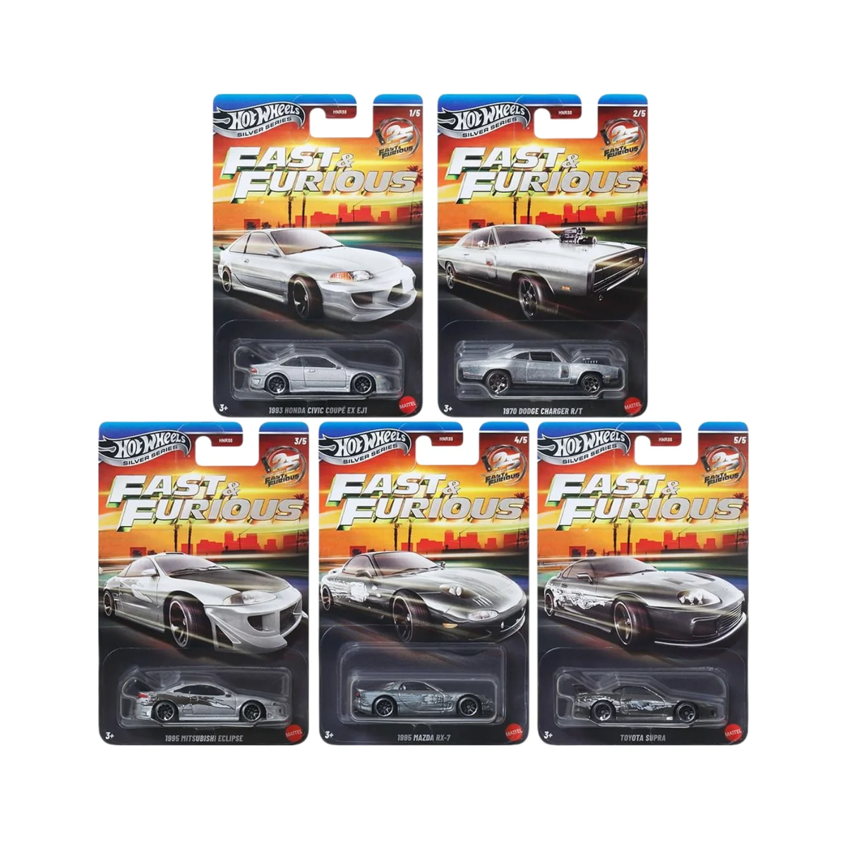 Hot Wheels Silver Series - 25 Years of Fast & Furious (Set of 5)